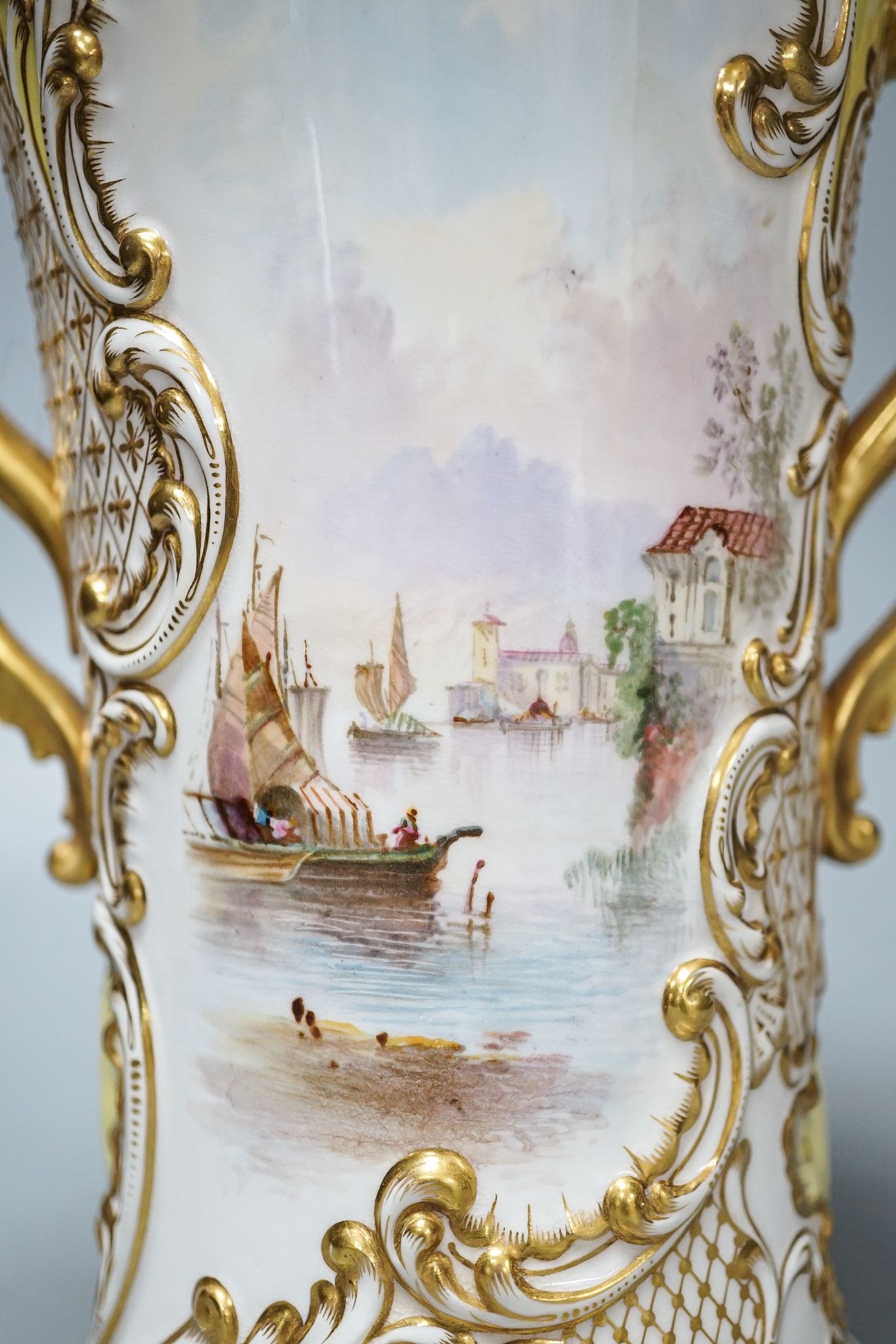A late 19th century/ early 20th century Copeland Florentine vase painted with a sailing scene 24cm